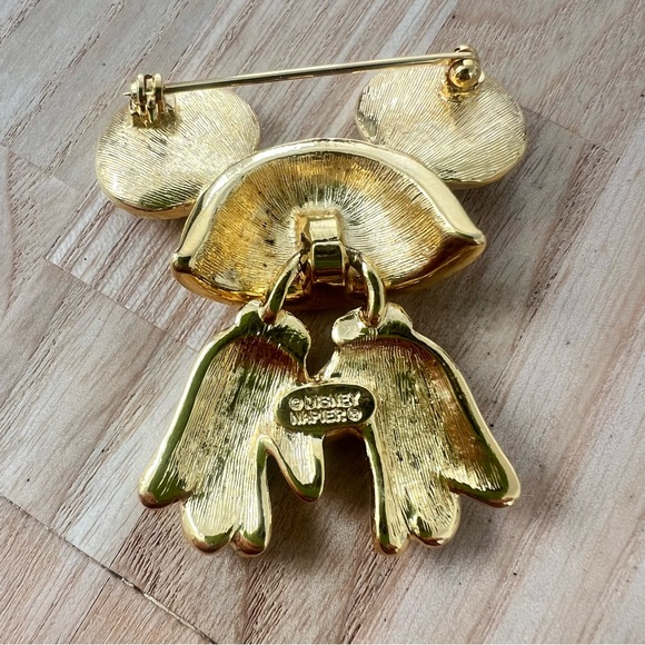 Napier Mickey Mouse Ears Brooch Disney Gold Tone Rhinestone Hat & Gloves pin - Picture 3 of 5
